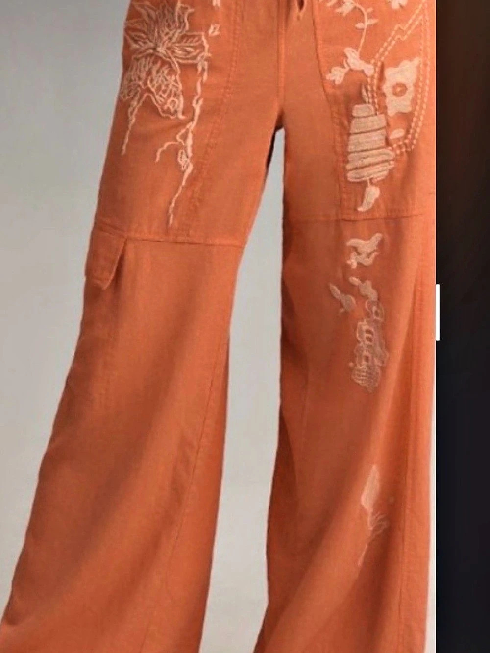 PILCRO Beach Cargo Pants Wide Leg Orange Large